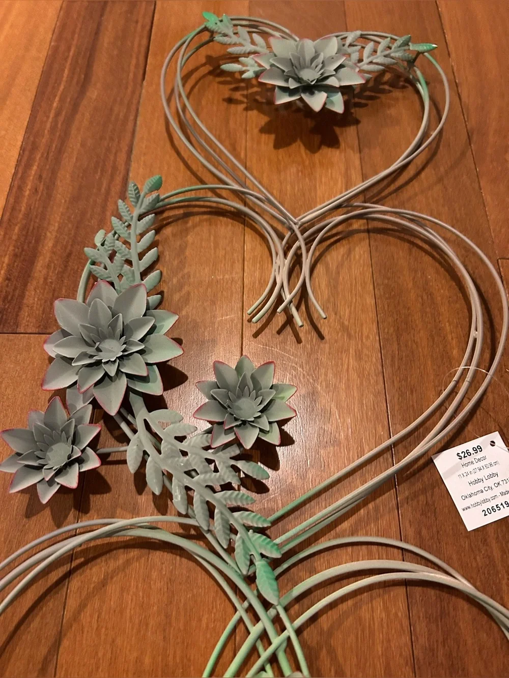 Source Unknown Green Metal Triple Heart Succulent Wall Decor